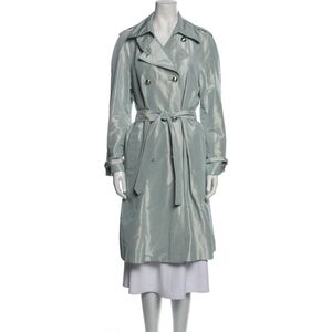 St. John Couture Silk Trench Coat Light Blue Size 10 Metallic